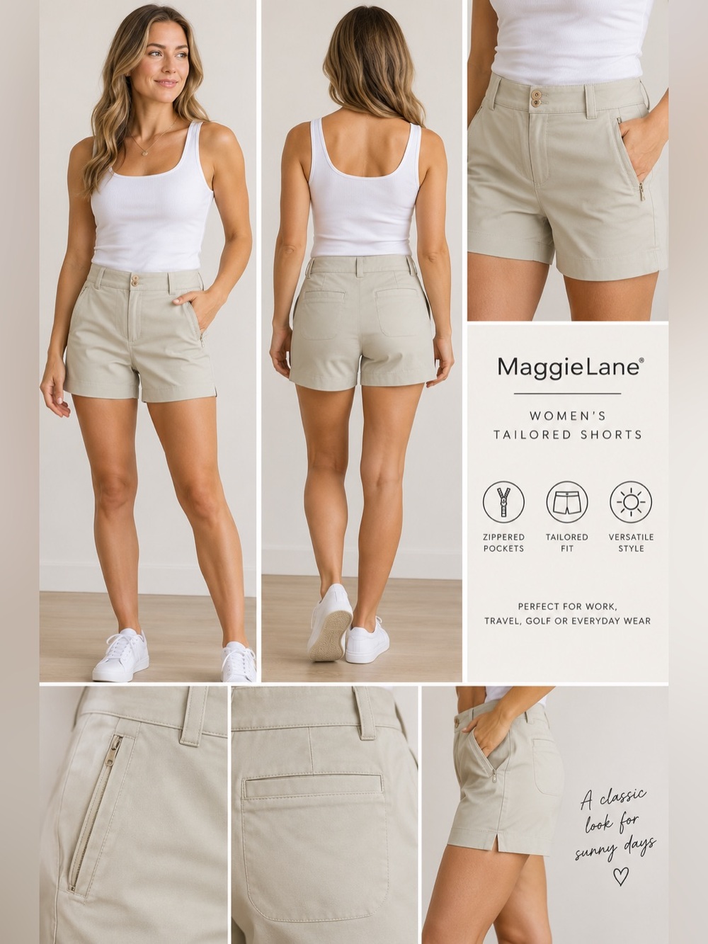 Maggie Lane Women’s Size 4 Khaki Tailored Shorts High Rise Zip Pockets